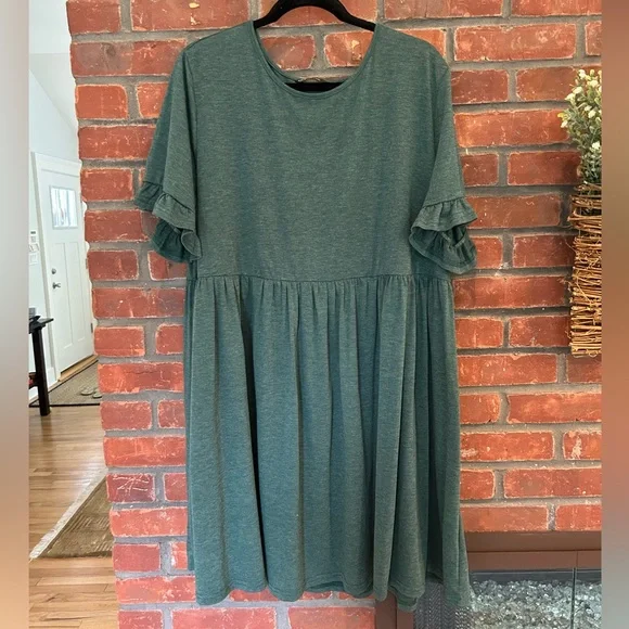 heather green dress Heather Gray Ribbed Knit Long Sleeves Dress – Hot Miami Styles main image 1